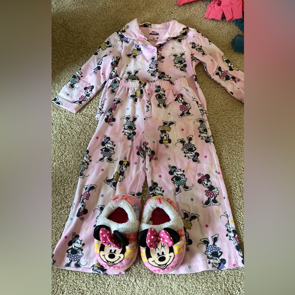 Minnie Mouse pajamas and slippers